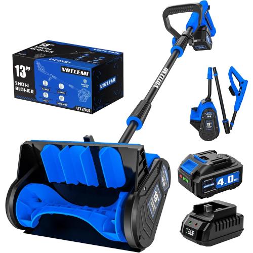 40V Cordless Snow Shovel, 13 Inch 4.0Ah Electric Snow Shovel with Directional Plate, Brushless Cordless Snow Blower for Pathway, Patio, Deck, Driveway, Blue