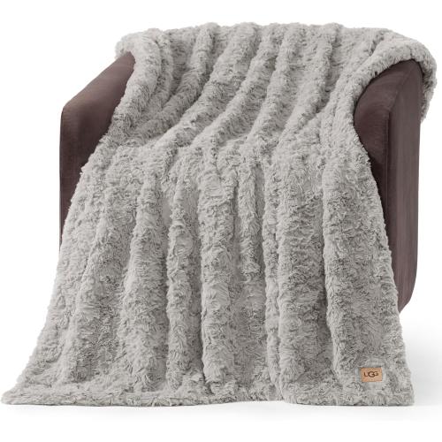 UGG Adalee Faux Fur Throw Blanket for Couch, Cozy Fuzzy Blanket for Chair or Bed, Easy Care Reversible Fluffy Throw, Luxury Home Decor, 50-inch x 70-inch, Seal Grey