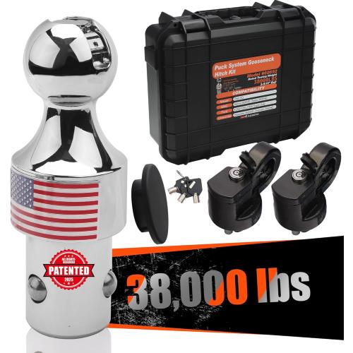 38K Anti-Theft Lock Gooseneck Hitch Kit for F250/F350 Silverado 2500 HD/Silverado 3500HD, Sierra 2500HD/Sierra 3500HD Puck System, Lockable Gooseneck Ball and Lockalbe Safety Chain Anchors
