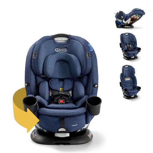 Graco Turn2Me 3-in-1 Rotating Convertible Car Seat, Brighton, Rear-Facing Rotation Only, Forward-Facing Mode, Highback Booster Up to 100 lbs, Adjustable Headrest & Harness, Steel Reinforced Frame (DARK GREY)