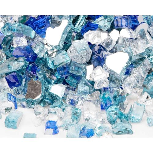 GASPRO 20 lbs Fire Glass for Propane Fire Pit, 1/2-Inch Reflective Fireplace Glass Rocks for Fire Pit Table, Blend of Cobalt Blue, Caribbean Blue and Platinum