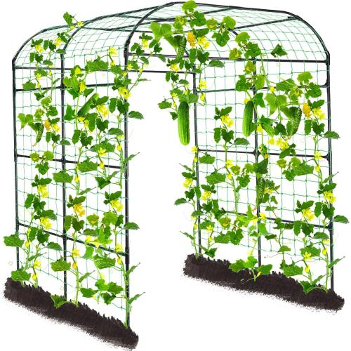 Lalahoni Large Garden Trellis Arch for Climbing Plants Outdoor, 7.8 feet Tall Metal Walkway Arbor Plant Support Vine Flower Vegetables Cucumber Trellis for Raised Bed, with Netting, Lightweight
