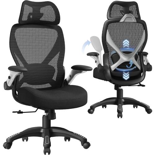 ELABEST X100 Ergonomic Mesh Office Chair, Big and Tall Hone Desk Chair with 5D Flip-Up Arms, Adjustable 3D Lumbar Support,Gaming & Executive Computer Chairs for Long Hours, Padded Seat