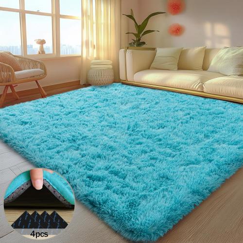 Medium Rugs for Living Room, Large Fluffy Area Rugs for Bedroom, Soft Carpet Shag Kids Rug with 4 Non-Slip Rug Pads (Turquoise Blue,)