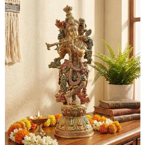 eSplanade - Brass Radha Krishna - Big Size - Brass Radha Idol Statue Sculpture (21) (Krishna Coloured)