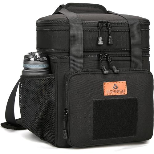 HSHRISH Expandable Large Tactical Lunch Box for Adults, Durable Insulated Lunch Bag with Shoulder Strap, Soft Cooler Bag for Men Work Outdoor Picnic Trips, 20 Can/16 L, Black