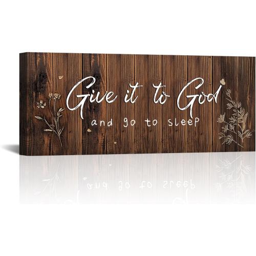 Vefacaiyo Give It to God and Go to Sleep Canvas Wall Art Christian Inspirational Quotes Poster Painting Artwork for Home Living Room Bedroom Wall Decor Framed Ready to Hang 40x16 Inch