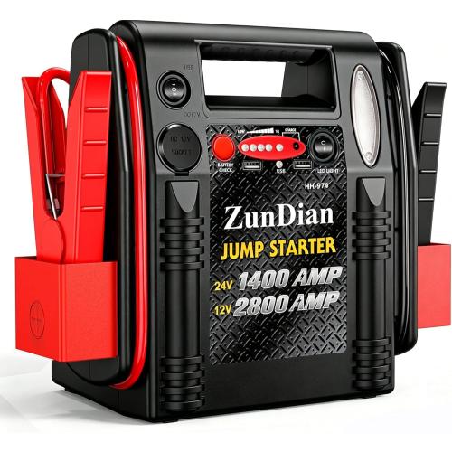 12V/24V Jump Starter - ZunDian 2800/1400 Amp Heavy Duty Jump Box, Works with Truck Tractor Excavator Automotive Engine Starter Battery Charger Booster Jumper Box with USB/DC Power Unit