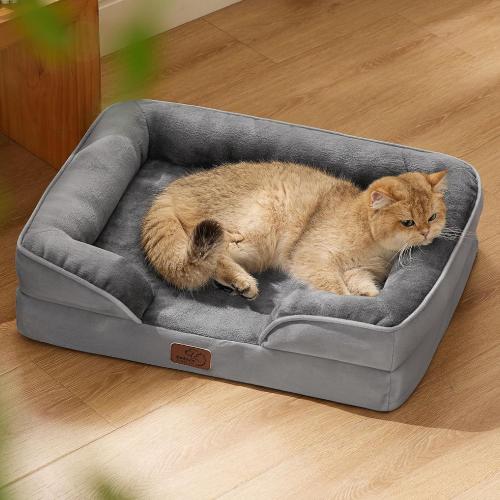 Bedsure Orthopedic Dog Beds for Extra Small Dogs- Washable Dog Cat Bed Waterproof, Comfort Pet Couch Sofa with Washable Removable Cover, Pets Bed with Nonskid Bottom, Grey, 20