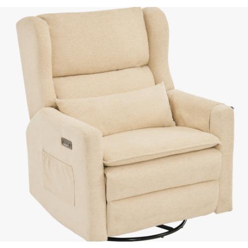 Adjustable Headrest Nursery Swivel Glider Recliner Chenille Beige ‼️2 BOXES‼️