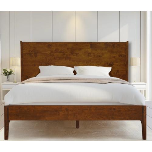 Haven King Solid Wood Bed Frame with Headboard, Walnut Finish