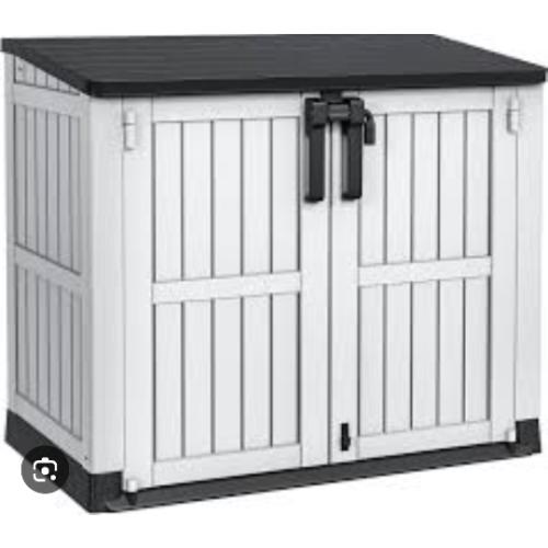 Outdoor Resin Storage Shed with Floor, Garden Shed with Lockable Door, Plastic Tool Storage for Patio Furniture, Black and Ashen