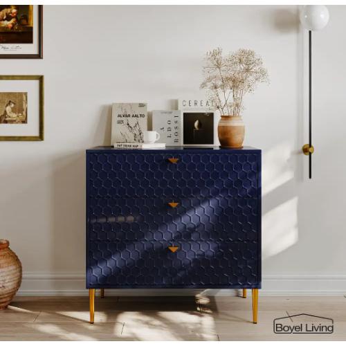 Blue Accent Storage Cabinet with 3-Drawer Chest