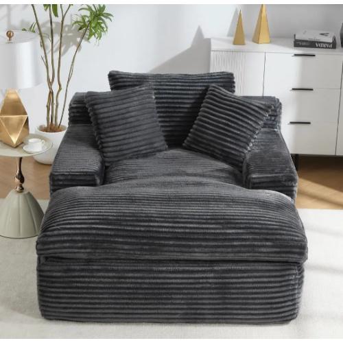 Gray Oversized Upholstered Square Arm Chaise Lounge Full Foam Sofa Couch