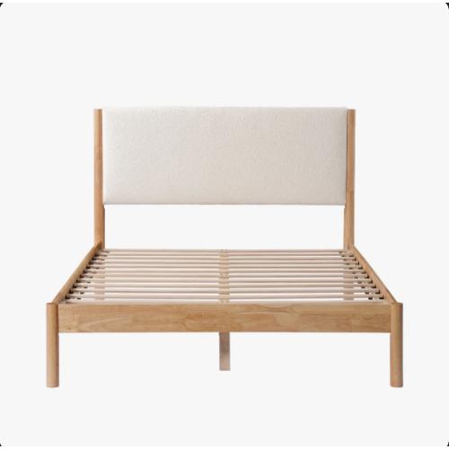 Ardin Solid Wood Queen Bed Frame With Cream Boucle Upholstered Headboard