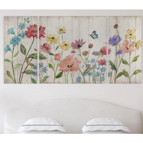 Wildflower Flutter On Wood  Painting Print 40 H x 80 W x 1.5 D