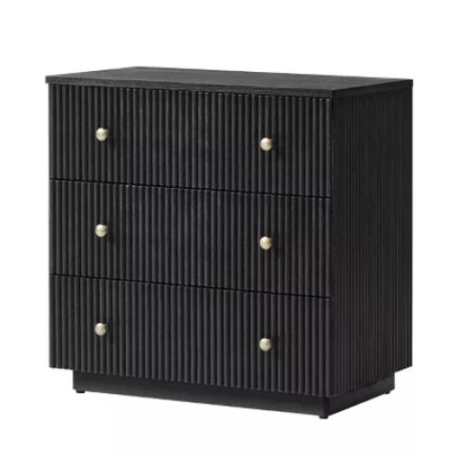 Albert 3-Drawer End Table with Solid Wood and Charging Station Black