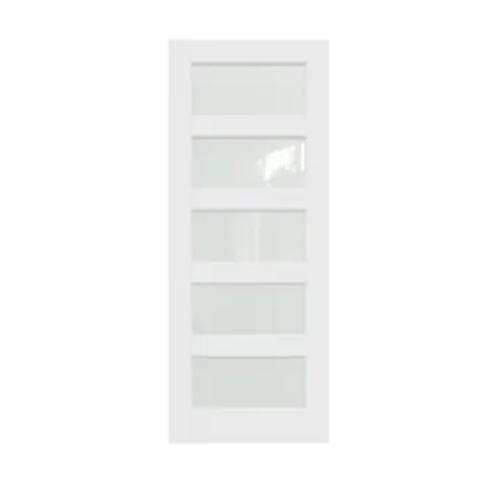 30-in x 80-in White 5-panel Frosted glass Slab Door