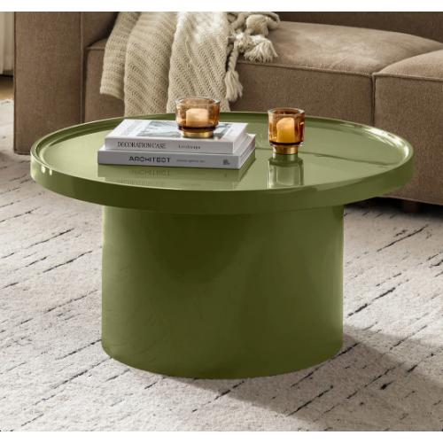 Minerva Modern 32W Round Coffee Table with Glossy Enamel Finish Olive