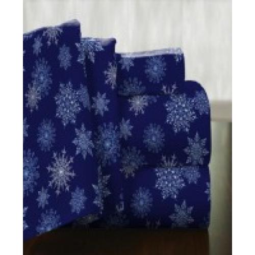 Size full Pointehaven Flannel Sheet Set snowflakes blue