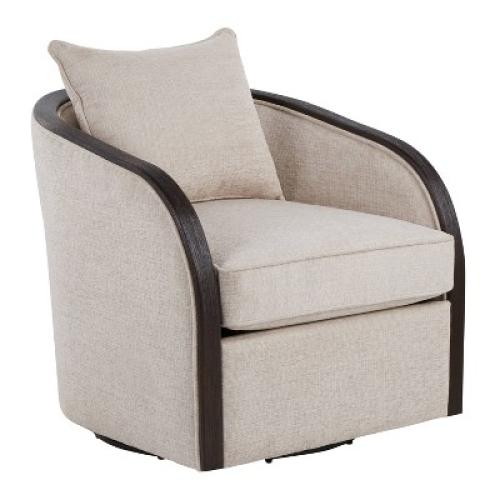 Lumisource Gemma Swivel Accent Chair In Sand Fabric/Espresso Wood