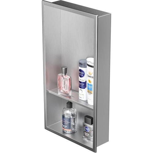 Stainless Steel Shower Niche 24 X 12 Brushed No Tile Needed Wall Niche with Double Shelves Recessed Shower Shelf for Bathroom Vertical Niches