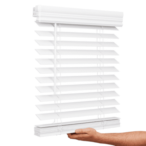 Lotus & Windoware Cordless 2 Faux Wood Room Darkening Horizontal Blind, 48 W x 48 L, Bright White, Embossed