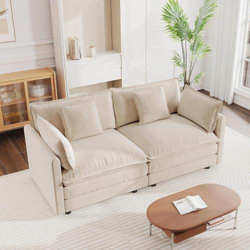 mikibama Luxury Loveseat Sofa Couch, 76 Modern Chenille Deep 2-Seater Cloud Couch with 2 Armrest Pillows and 2 Toss Pillows, Love Seat for Living Room Bedroom Office Apartment, Light Coffee