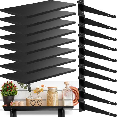 8 Pack Wooden Slatwall Shelf, 23.6D x 11.8W Slatwall Shelves with Metal Brackets Heavy Duty Slat Wall Organizer Slatwall Shelving Accessories for Garage, Home (8, 23.6D x 11.8W x 0.6H)