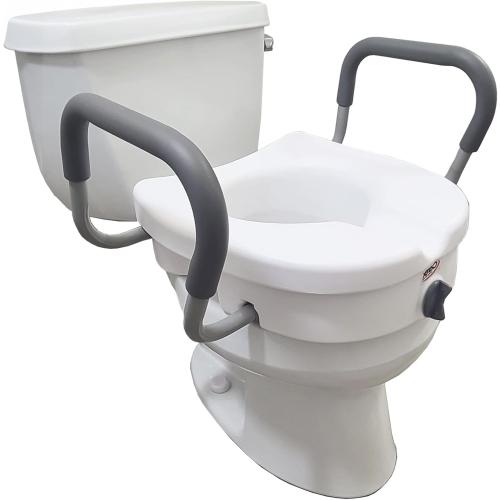 Carex E-Z Lock Raised Toilet Seat With Handles, 5 Toilet Seat Riser with Arms, Handicap Raised Toilet Seat For Seniors and Elevated Toilet Seat