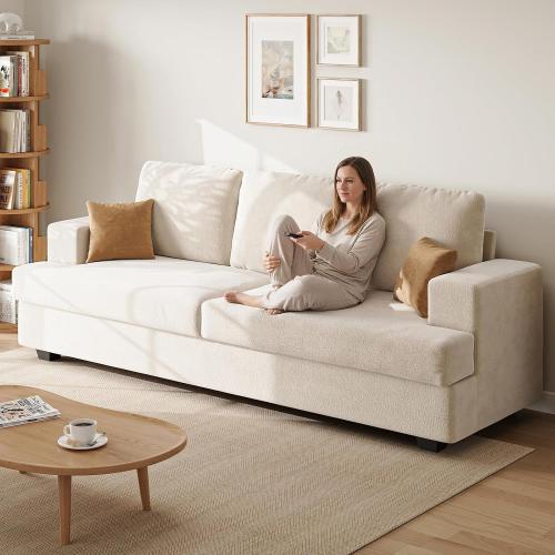 89 Cream White Couches for Living Room, 3 Seater Couch with Deep Seat, Oversized Loveseat Sofa for Apartment and Small Spaces