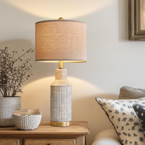 USumkky 25 Modern Ceramic Lamps Single Table Lamp for Living Room Bedroom Farmhouse Nightstand Bedside Lamps