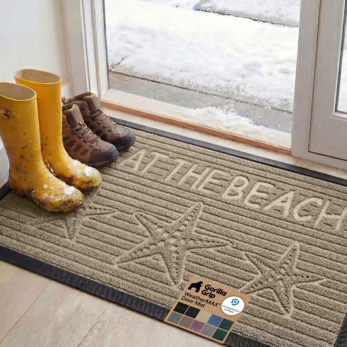 GORILLA GRIP WeatherMAX Door Mat, Indoor Outdoor Use, 47x35, Beige Beach