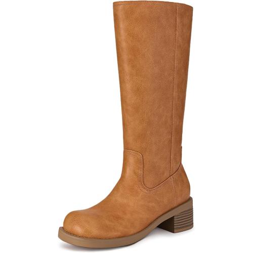 Size 8.5 Athlefit Knee High Boots Square Toe Ridng Chunky Tall Boots for Women