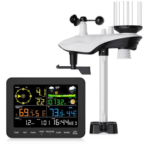 12-in-1 Wireless Weather Station with Bird Spike, 6.5 Display & Rain Gauge