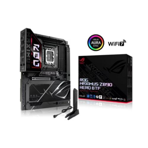 ASUS ROG MAXIMUS Z890 HERO BTF Z890 LGA 1851 ATX motherboard, hidden-connector design, Advanced AI PC Ready, 22 1 2 2 stages, DDR5, WiFi 7, 2.5G LAN, 6x M.2, PCIe 5.0, Thunderbolt™ 4, USB Type-C®, AI