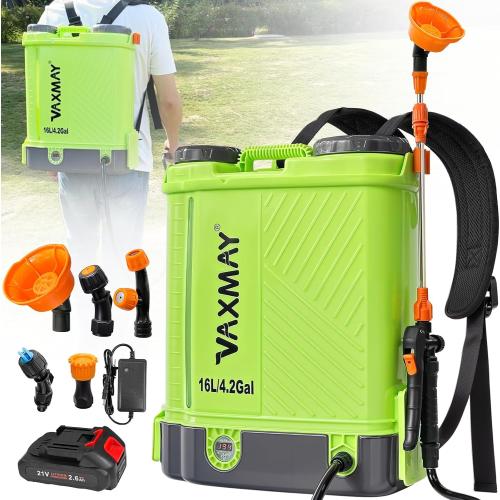Battery Powered Backpack Sprayer 4 Gallon, VAXMAY 100 PSI Electric Garden Sprayer Works with Makita 18V Battery, Weed Yard Sprayer with Telescopic Wand, 5 Nozzles, 2.6 Ah Battery & Charger Included