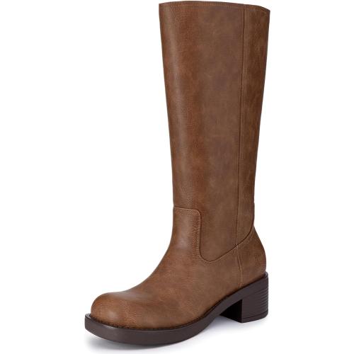 Size 8 Athlefit Knee High Boots Square Toe Ridng Chunky Tall Boots for Women