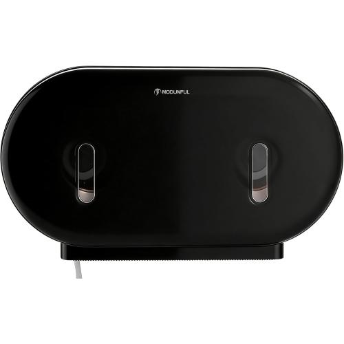 Twin Jumbo Toilet Roll Dispenser: Double 9 Inch Paper Holder Wall Mount with Key Lock for Commercial Office & Public Restrooms, Design by Modunful MD-902-Black