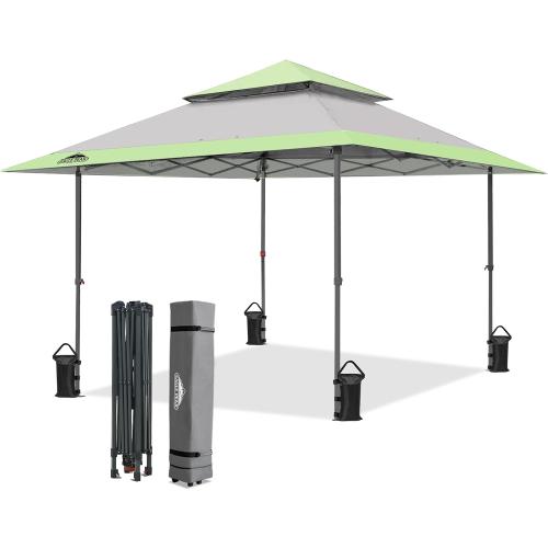 EAGLE PEAK 13x13 Pop Up Canopy Tent, Auto Extended Eaves, Gray