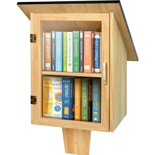 Outdoor Library Book Box, Double Little Library for Sharing books, DIY Storage Wooden Cabinet Easy Mount for Neighborhoods Community and Schools