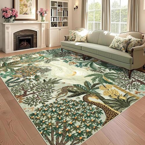 GarveeHome 6x9 Area Rug Jungle Green Washable Rugs for Living Room Bedroom, Soft Low Pile Non Slip Accent Floor Mat Animal Print Tiger Throw Rug Indoor Carpet Dining Room Playroom