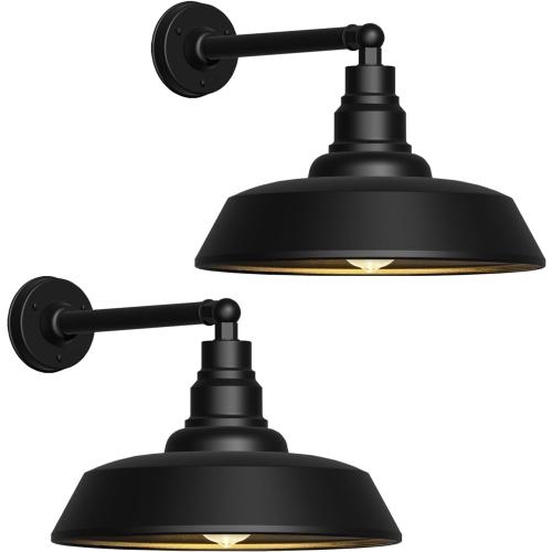 21 Large Gooseneck Outdoor Barn Lights with Straight Arms, 2-Pack