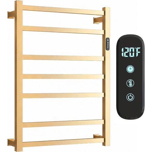 Luxury Heated Towel Rack for Bathroom, Wall Mounted Electric Towel Warmer Rack with Timer & Temperature Control, 7 Bar Stainless Steel Towel Heater for Bathroom(Brushed Gold)