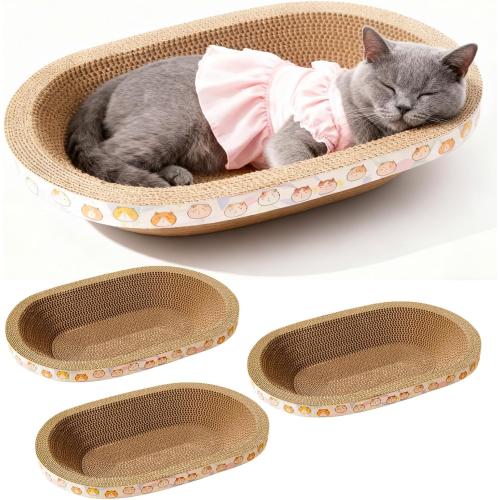 Cat Scratcher Bed, Oval Cardboard Cat Scratcher Cat Scratch Pad Board Lounge Couch for Indoor Cats Bowl Shaped Cat Scratching Post Nest for Cats Grinding Claw Furniture Protector