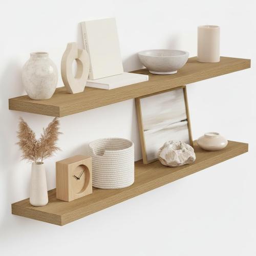 Floating Shelves 9 inch Deep 40”Long Set of 2, Oak