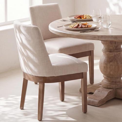 RIVOVA Upholstered Dining Chairs Set of 2, Modern Wooden Dining Room Chair with Wood Legs, Linen Fabric Kitchen Chairs Farmhouse Dinner Chair for Dining Vanity Restaurant, Beige
