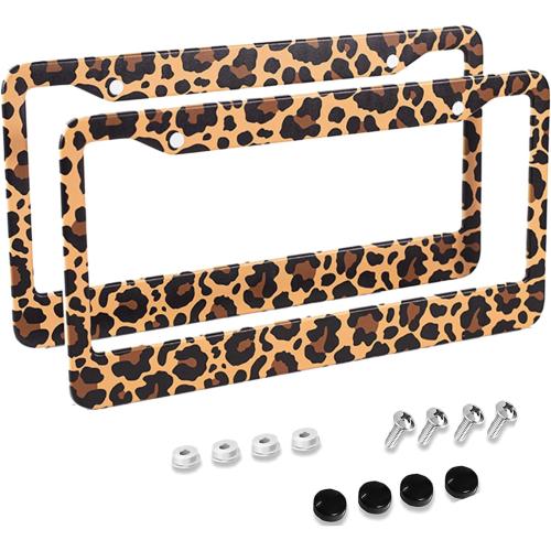 Leopard Print License Plate Frames Cheetah Print car Accessories Leopard License Plate Covers Cheetah License Plate Holders tag Frame for Women 12.3 X 6.3 Inch