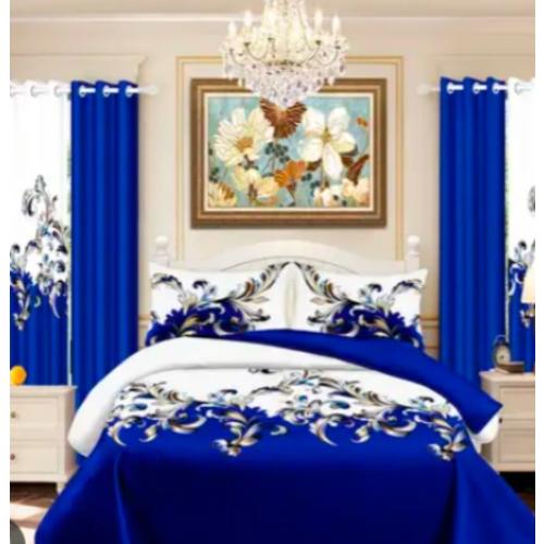Size cal king Baroque Style Luxury 9pcs Bedding And Curtains Set, 1 Baroque Bedspread, 2 Pillowcases, 4 Solid Curtains, 2 Baroque Printed Curtains, All Seasons