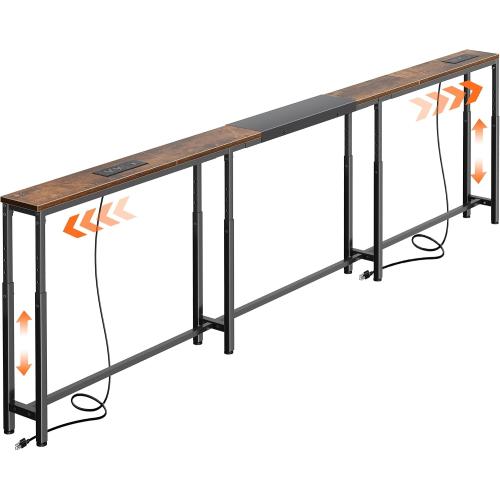 Huuger Narrow Console Table with Power Outlets & USB-C, Rustic Brown
